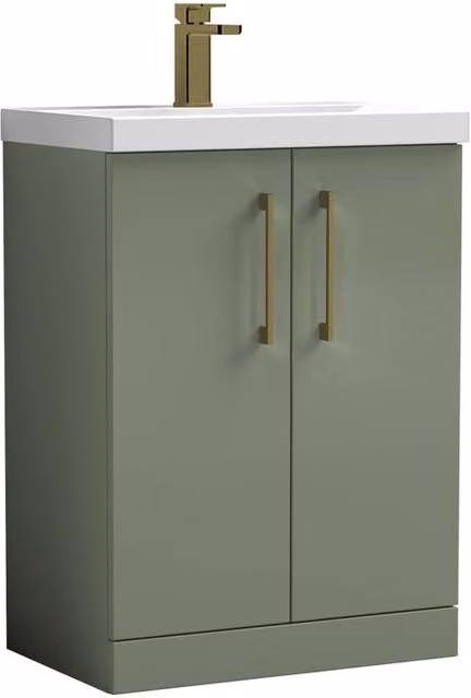 Balterley Contemporary Freestanding 2-Door Bathroom Vanity Basin in Matt Green with Integrated LED Lighting
