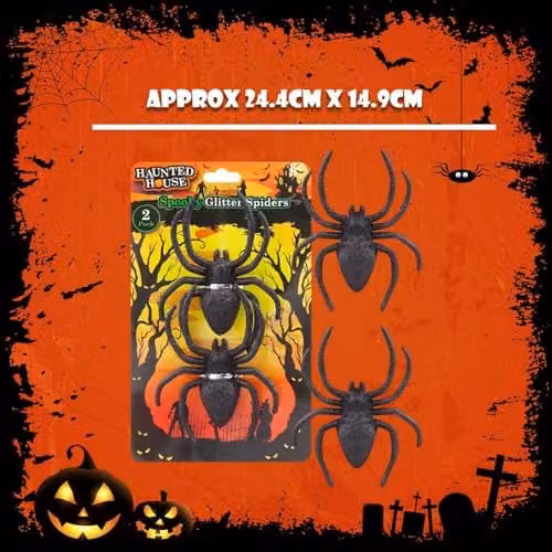 VFM e-Store Black Glitter Halloween Spider Decoration W: 14 cm, D: 10 cm, H: 2 cm – 4