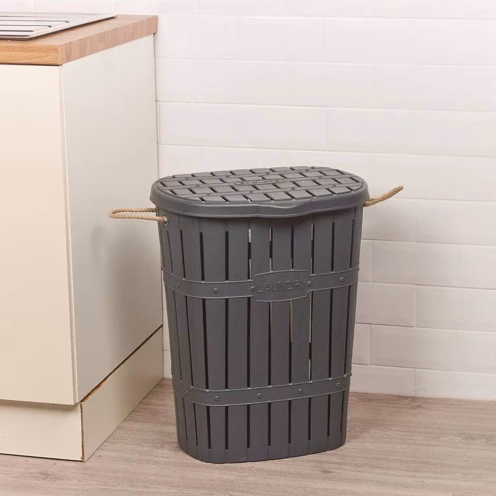 FORGEVIO 65L Bamboo Look Clothes Storage Box in Anthracite Grey with Handles – 2
