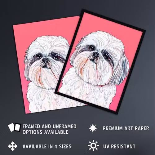 Artery8 Shih Tzu Portrait Wall Art Poster Print in Vibrant Pink, 18 x 24 Inch – 2