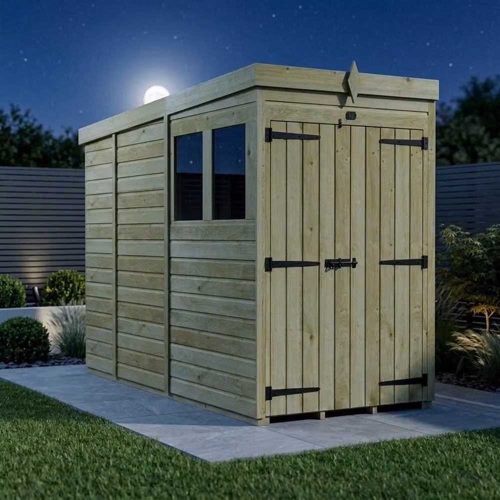 Buttercup Farm Brown Pine Pent Garden Shed with Double Doors and Windows, W/D/H: 274 x 122 x 210 cm – 3
