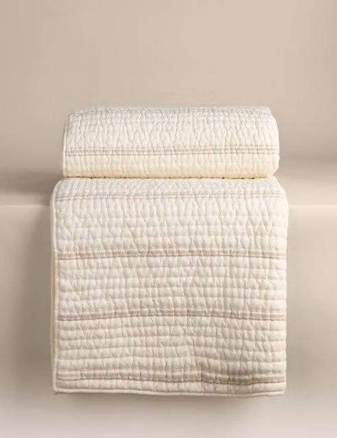 M&S White Striped Quilted Pure Cotton Bedspread