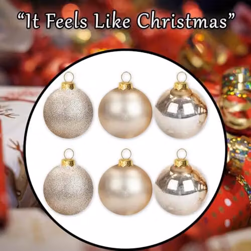 VFM e-Store Set of 6 Round Christmas Bauble Hanging Tree Ornaments in Gold and Beige, 10 cm – 6