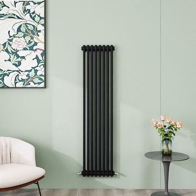 AicaBathroom Vertical Traditional Cast Iron Style 2 Column Steel Radiator in Black, H: 150 cm, W: 38 cm, D: 38 cm