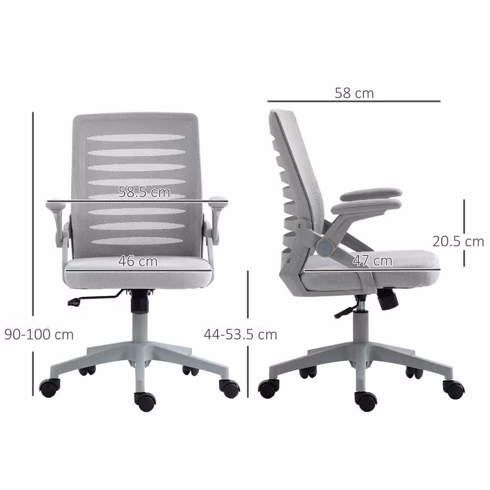 STILVORA Grey Mesh Task Chair with Flip-up Armrests and Swivel Function – 3