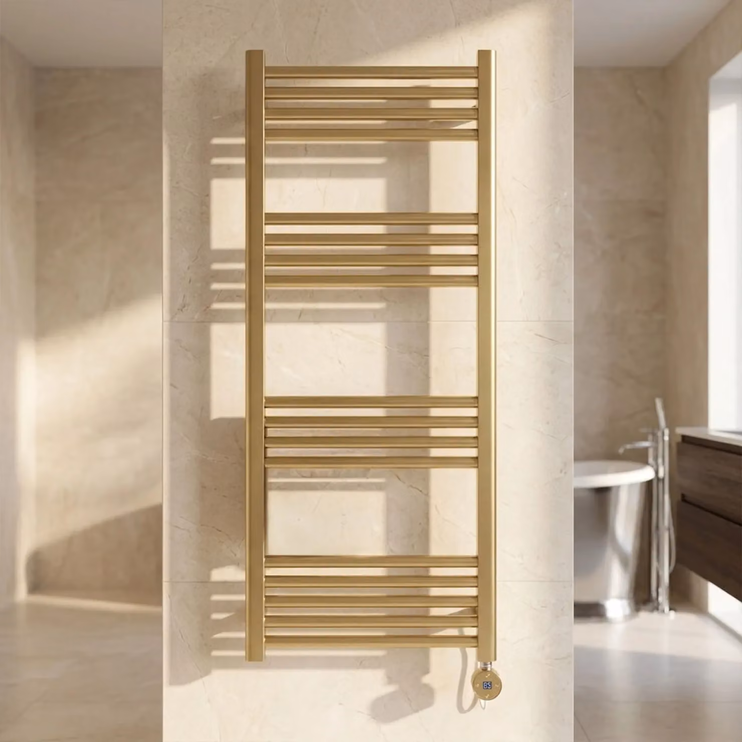 Balterley Round Tube Towel Rail with 17 Bars, Gold/Brass, W: 120 cm, H: 50 cm – 3