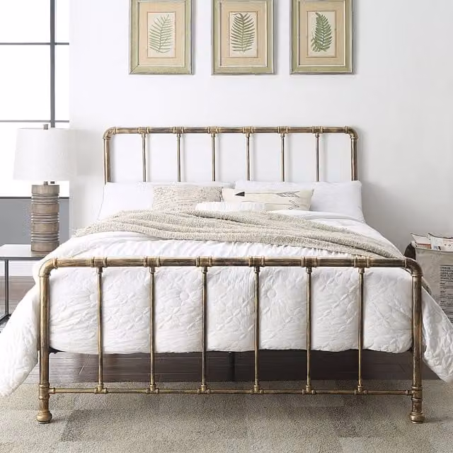 Kinnerton Industrial Metal Bed Frame in Antique Bronze and Gold, King Size, 180 x 200 cm