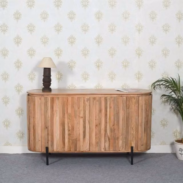 IH Design York Modern Lacquered Wood Sideboard with Metal Legs in Brown
