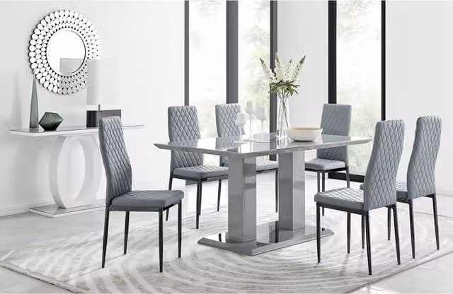 FurnitureboxUK Imperia Grey Rectangular Dining Table and 6 Milan Black Leg Chairs – 1