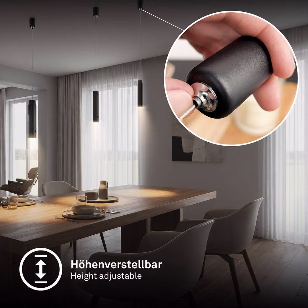Briloner Rechargeable Black LED Pendant Ceiling Light, 3.5W, 280lm, 3000K, Dimmable and Height Adjustable – 4