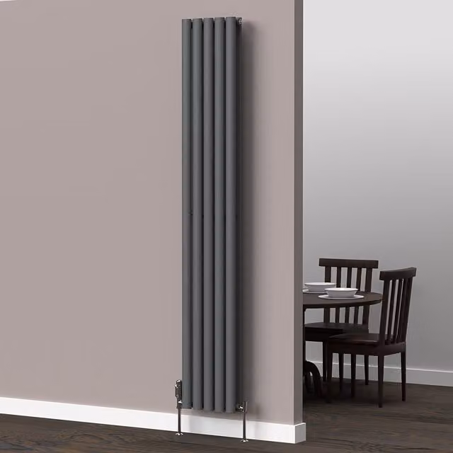 Lux Heat Anthracite Grey Oval Vertical Double Panel Designer Radiator H x W: 180 x 30 cm – 1