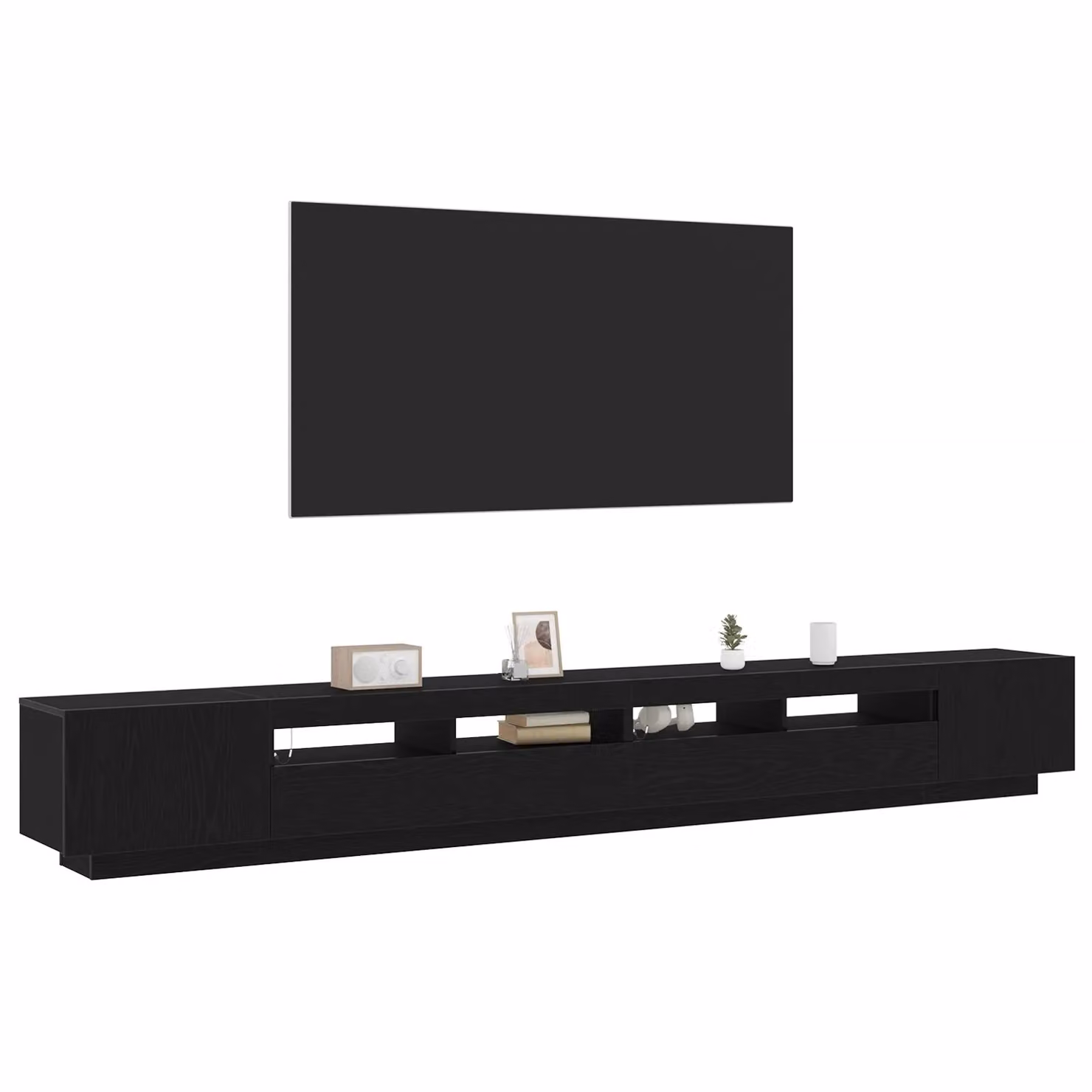 Berkfield Home Modern TV Stand with LED Lights in Black Oak, W: 300 cm, D: 35 cm, H: 40 cm – 3