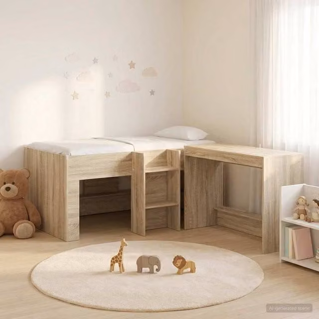 Berkfield Home Kids High Bed Frame with Desk, 2 Piece Sonoma Oak Engineered Wood Set in Brown