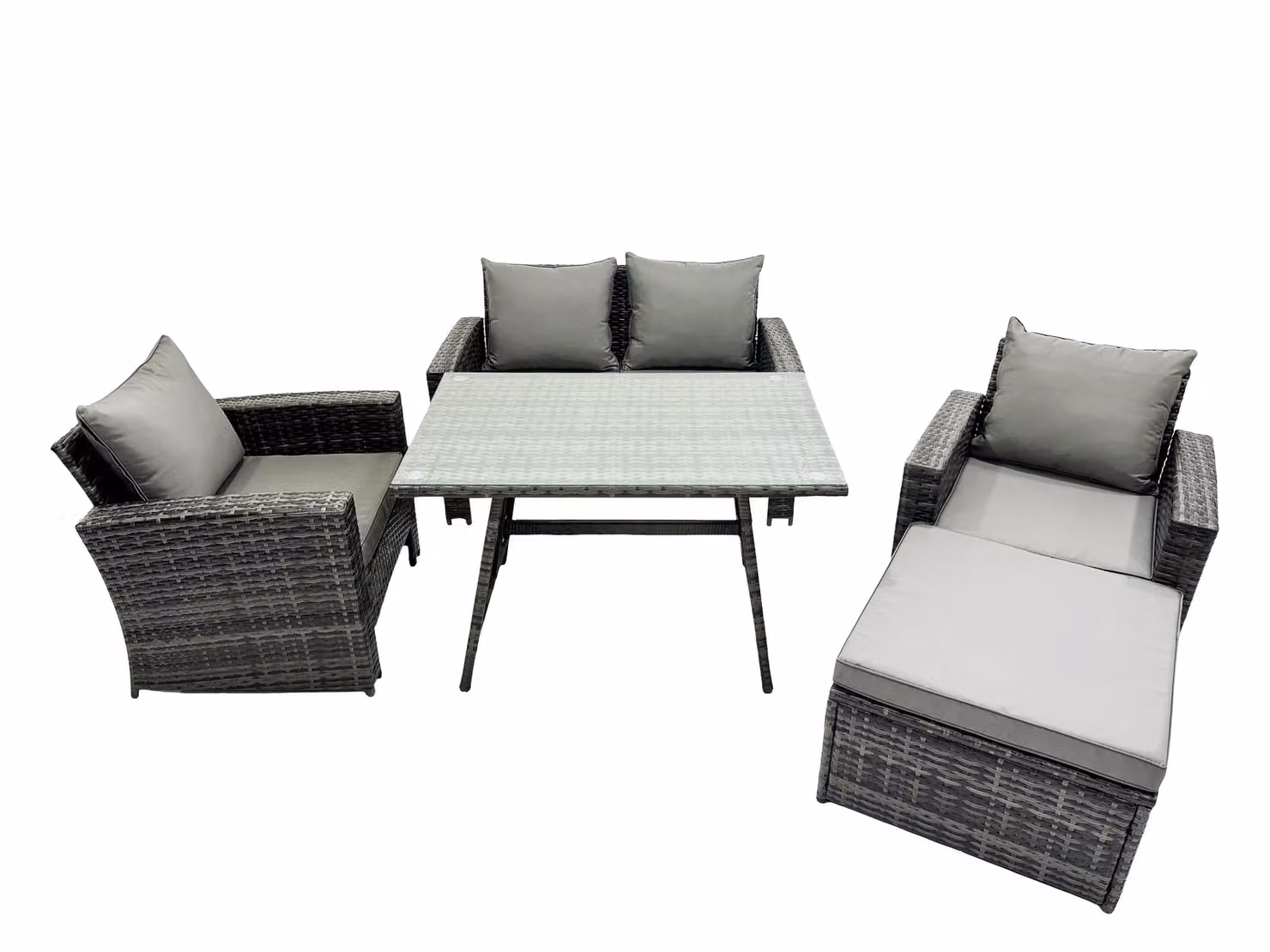 Fimous 5 Seater Dark Grey High Back Rattan Garden Dining Set with Large Footstool – 2