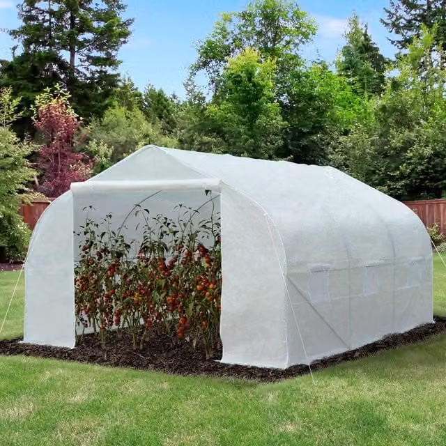 Outsunny White Walk In Tunnel Greenhouse with Roller Window and Galvanised Steel Frame