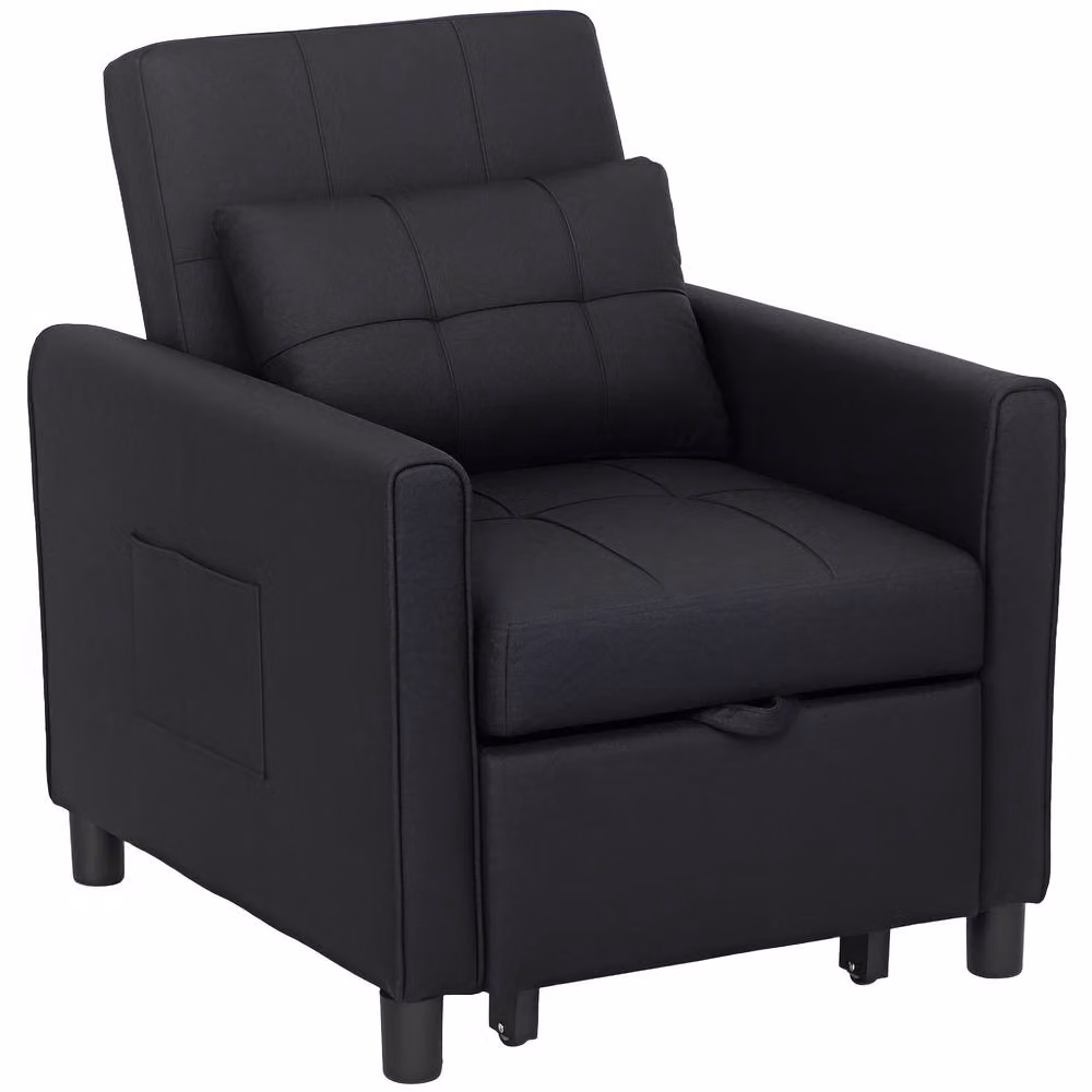 STILVORA Black Fabric Pull-Out Armchair Bed with Armrests – 5