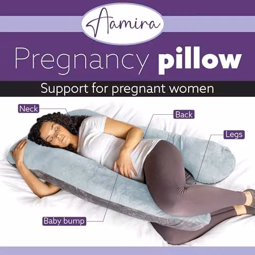 Aamira U Shaped Memory Foam Pregnancy Pillow in Blue and Grey Velvet – 2