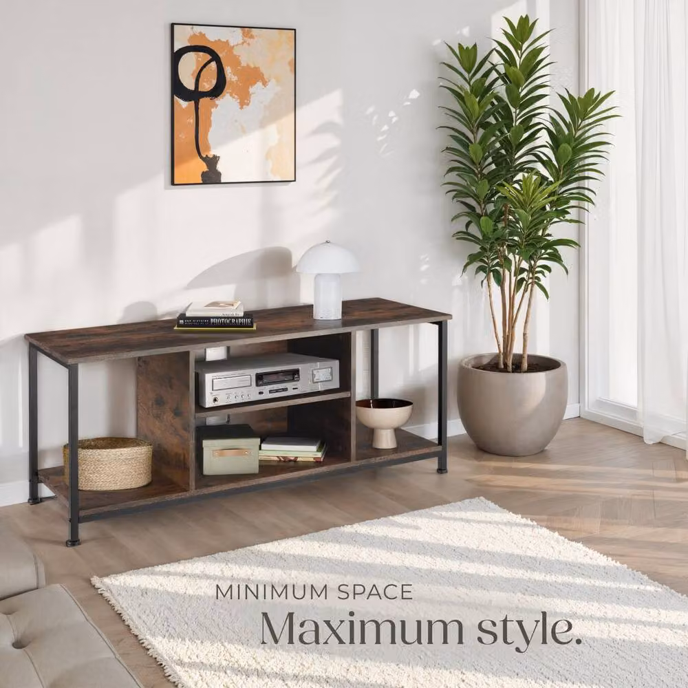 tectake TV Stand Lowboard Cabinet in Brown with 4 Compartments and Adjustable Shelf, Width: 110 cm – 7