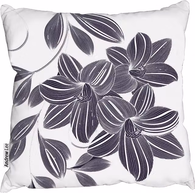 Andrew Lee Orchids Floral Square Cushion, Blue and White, W: 60 cm, H: 60 cm