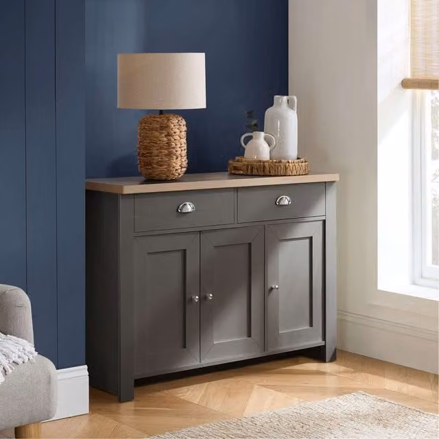 Birlea Highgate 3 Door 2 Drawer Sideboard in Grey Oak Wood