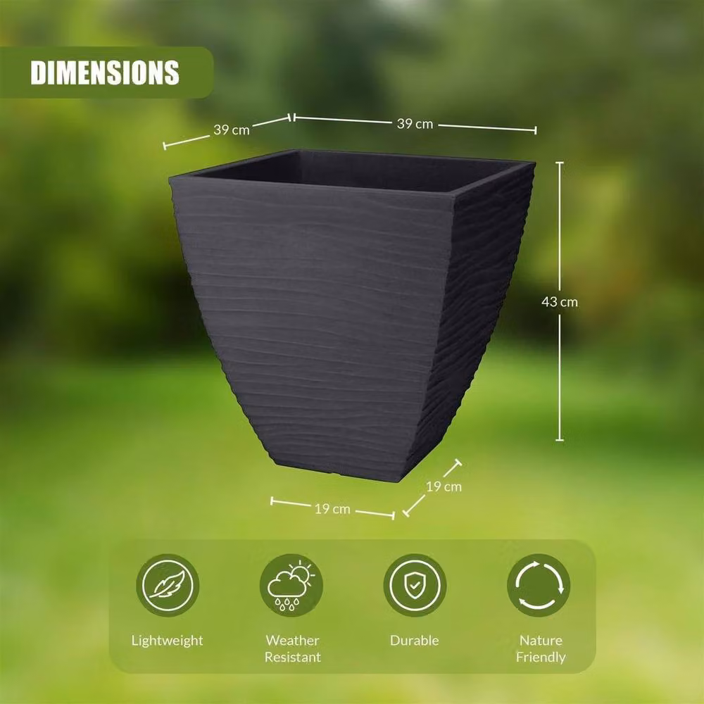 EONLION Large Square Wave Flower Planter Pot in Black or Anthracite, W/D/H: 40 x 40 x 39 cm – 2