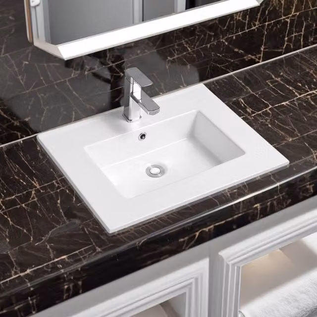 Limoge 4012 White Ceramic Rectangular Thin-Edge Inset Countertop Basin W: 60 cm, D: 46 cm, H: 15.5 cm – 1