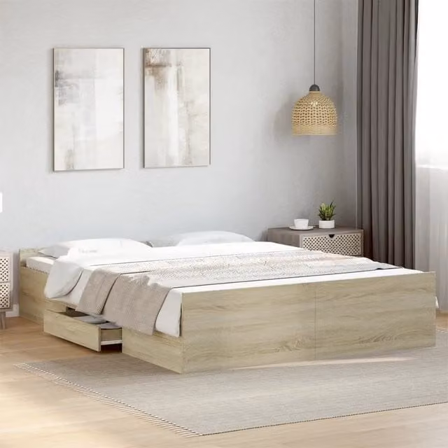 Berkfield Home Sonoma Oak Bed Frame with Drawers, Brown, W/D/H: 140 x 200 cm – 1