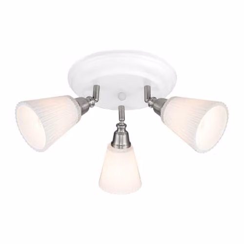 Cosylyte Leverton Modern Round 3 Light Ribbed Glass Spotlight with White Base, W/D/H: 23 x 23 x 21 cm