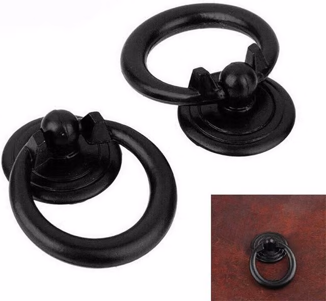 PAWNORA 2-Piece Matt Black Ring Pull Cabinet Knobs