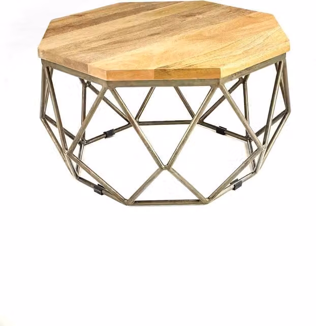 Elm Home And Garden Industrial Square Mango Wood Coffee Table with X-Frame in Brown and Grey