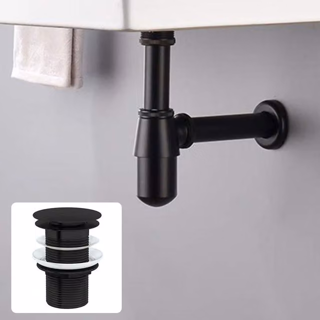 Nes Home Matte Black Bathroom Basin Bottle Trap and Slotted Waste