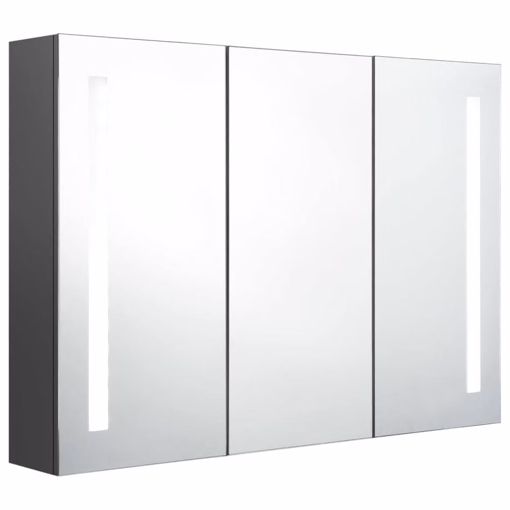 Berkfield Home Grey LED Bathroom Mirror Cabinet with Internal Shelves, W/D/H: 89 x 14 x 62 cm – 1