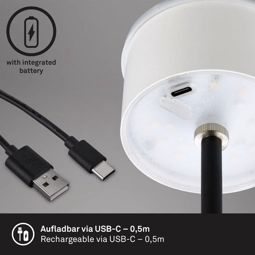 Briloner Black RGB LED Rechargeable Table Lamp with Touch Control and Adjustable Height, IP44 Waterproof Outdoor Light – 7
