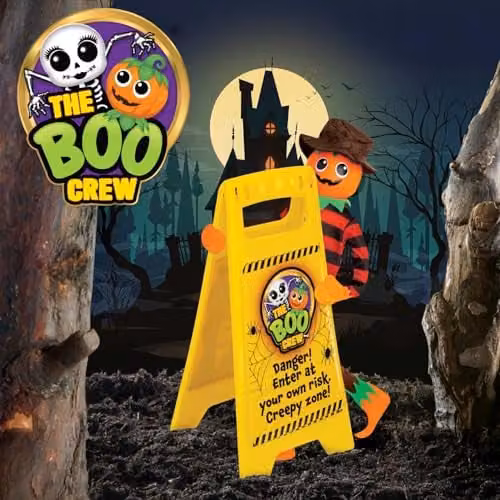 VFM e-Store The Boo Crew Halloween Warning Sign Enter At Own Risk, Yellow Plastic Rectangular Decoration – 3