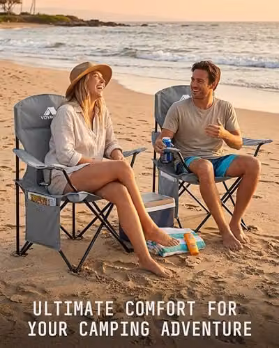 Voyager 2-Pack Lightweight Folding Camping Chairs in Grey with Cup Holders and Pockets – 6