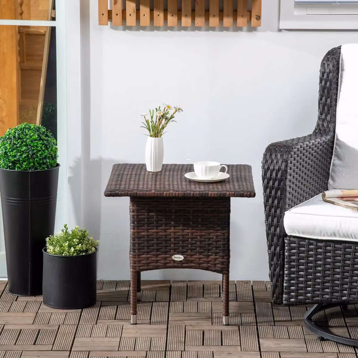OUTSUNNY Brown PE Rattan Outdoor Coffee Table and Side Table – 5