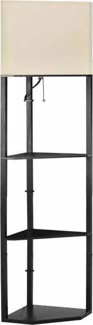 HOMCOM Modern Black Triangle Floor Lamp with Shelves and Pull Chain Switch