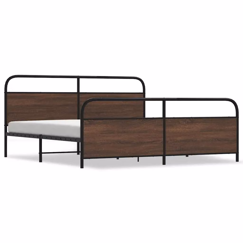 Berkfield Home Metal Bed Frame in Brown Oak, W/D/H: 180 x 200 cm, Super King – 2