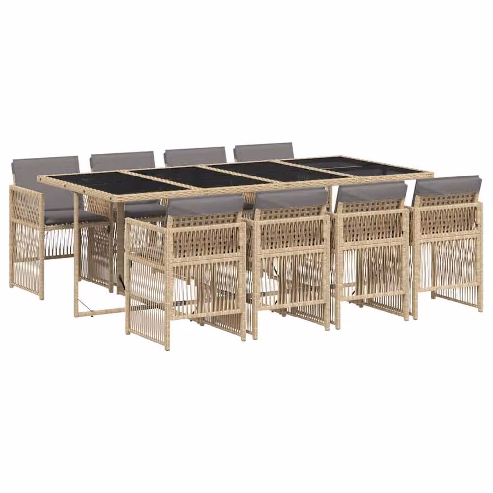 Berkfield Modern Polyrattan Garden Dining Set in Beige, Black and Grey with Glass Top – 2