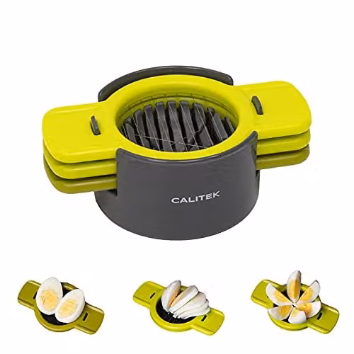 Calitek 3-in-1 Multipurpose Egg Slicer with Stainless Steel Blades and Non-Slip Base, Green