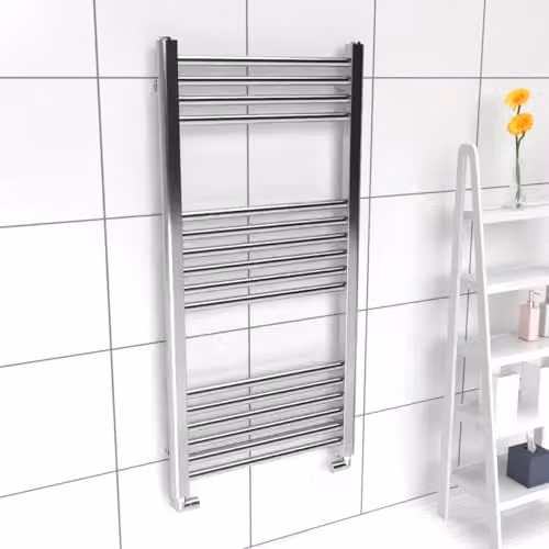 Lux Heat Chrome Steel Towel Rail, Silver, H x W: 1000 x 500 mm