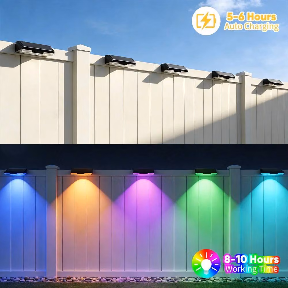 Kelvenix 8-Piece Solar Powered LED Wall and Fence Lights in Black with RGB Colour Effects – 4