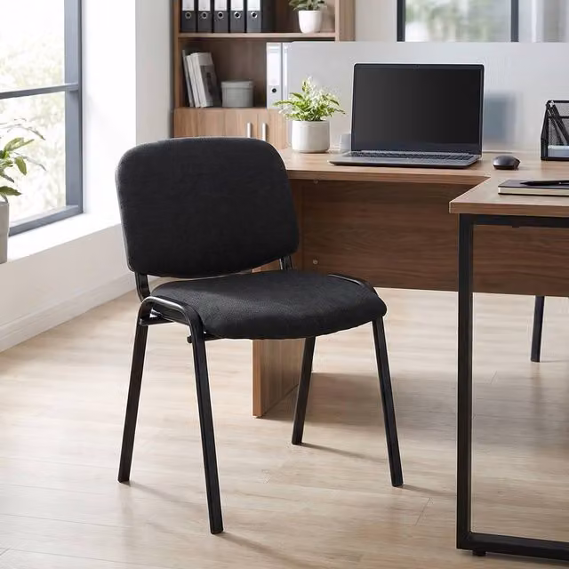 HOMCOM Stackable Meeting Chair with Padded Fabric Seat in Black – 1