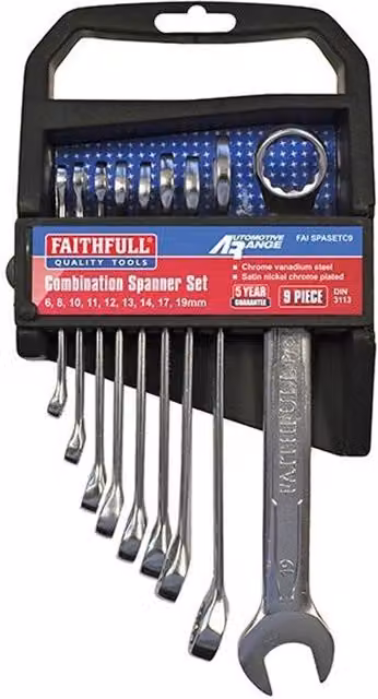 Faithfull Chrome Vanadium Combination Spanner Set in Silver and Multi Colour