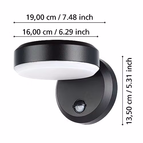Eglo FORNACI LED Outdoor Wall Light with Motion and Dusk Sensors, Warm White, Black, IP44 – 4