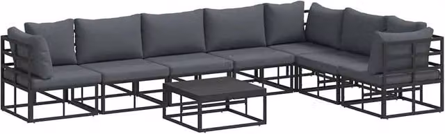 Berkfield Home 8-Piece L-Shape Garden Sofa Set with Upholstered Cushions and Scatter Pillows in Black Powder Coated Aluminium – 1