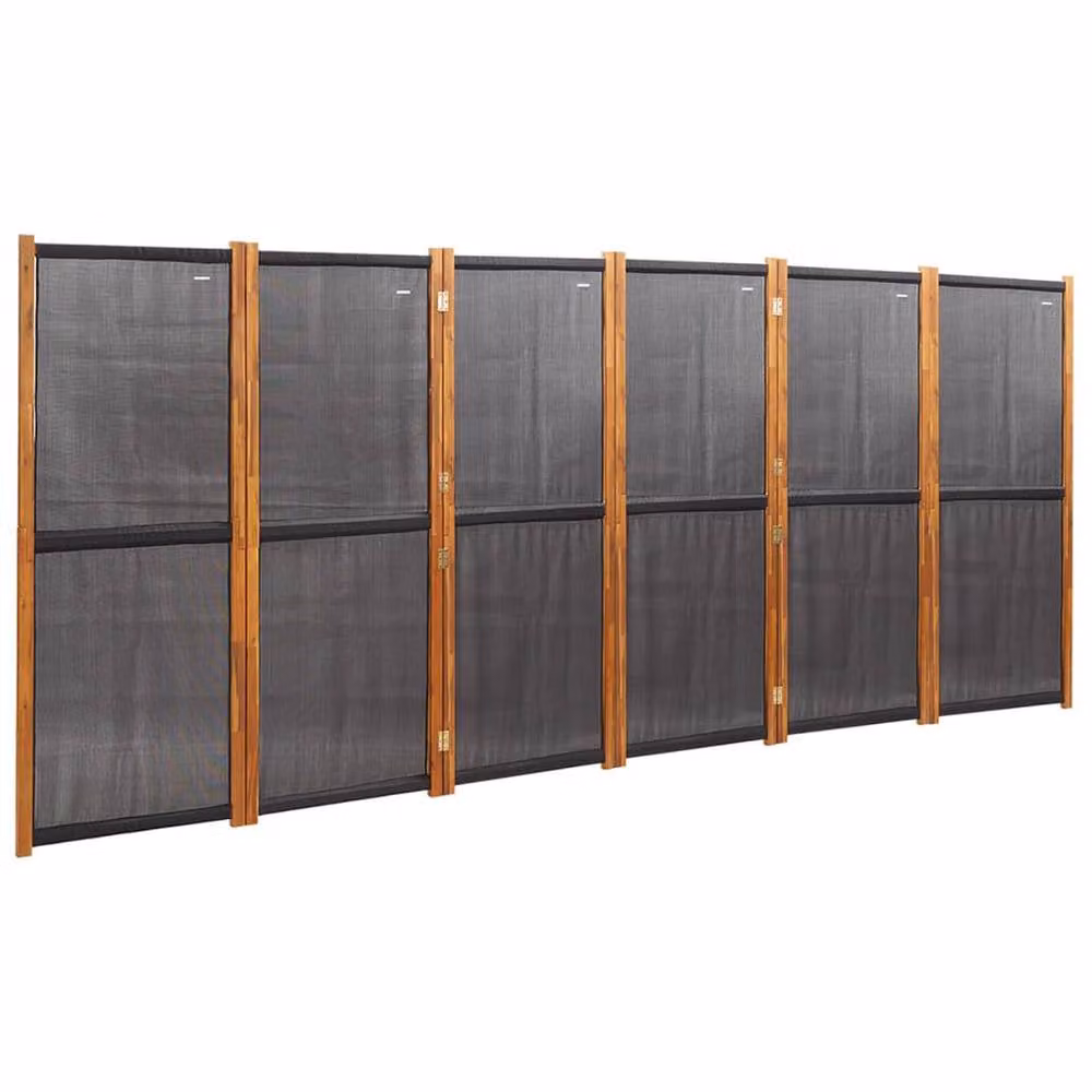 Berkfield Home 6-Panel Acacia Wood Room Divider in Black, W: 420 cm, H: 180 cm – 2