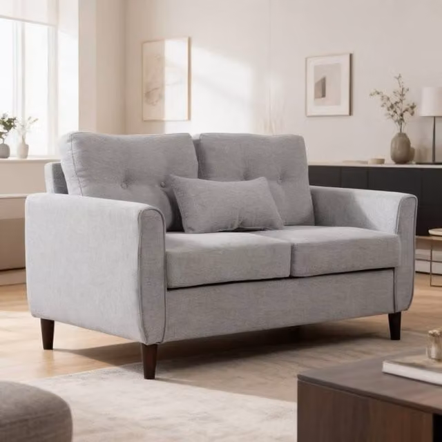 ERGOVEXA 2 Seater Grey Fabric Sofa with Spring Core Cushion and Solid Wood Frame, Width: 140 cm, Depth: 83 cm, Height: 78 cm – 1