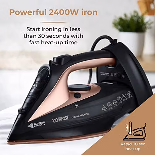 Tower T22008 Cordless Steam Iron 2400W with Ceramic Non-Stick Soleplate and 360ml Water Tank, Purple and Gold – 5