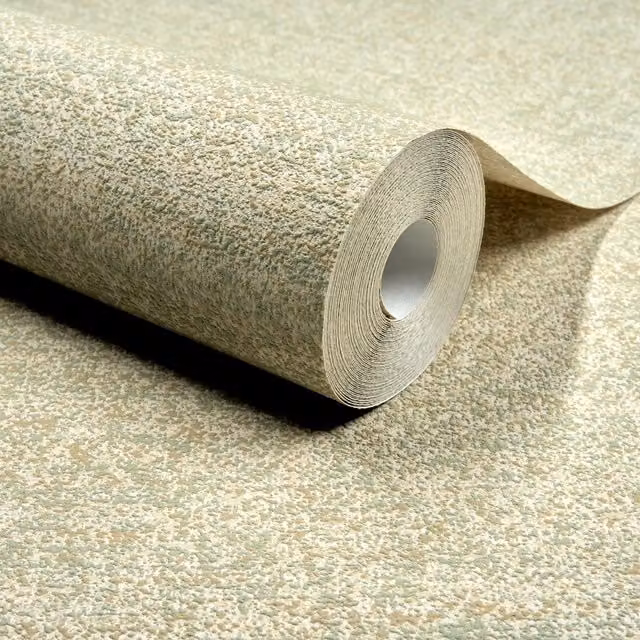 Grandeco Omuri Boucle Twill Effect Semi Plain Blown Vinyl Wallpaper - Green